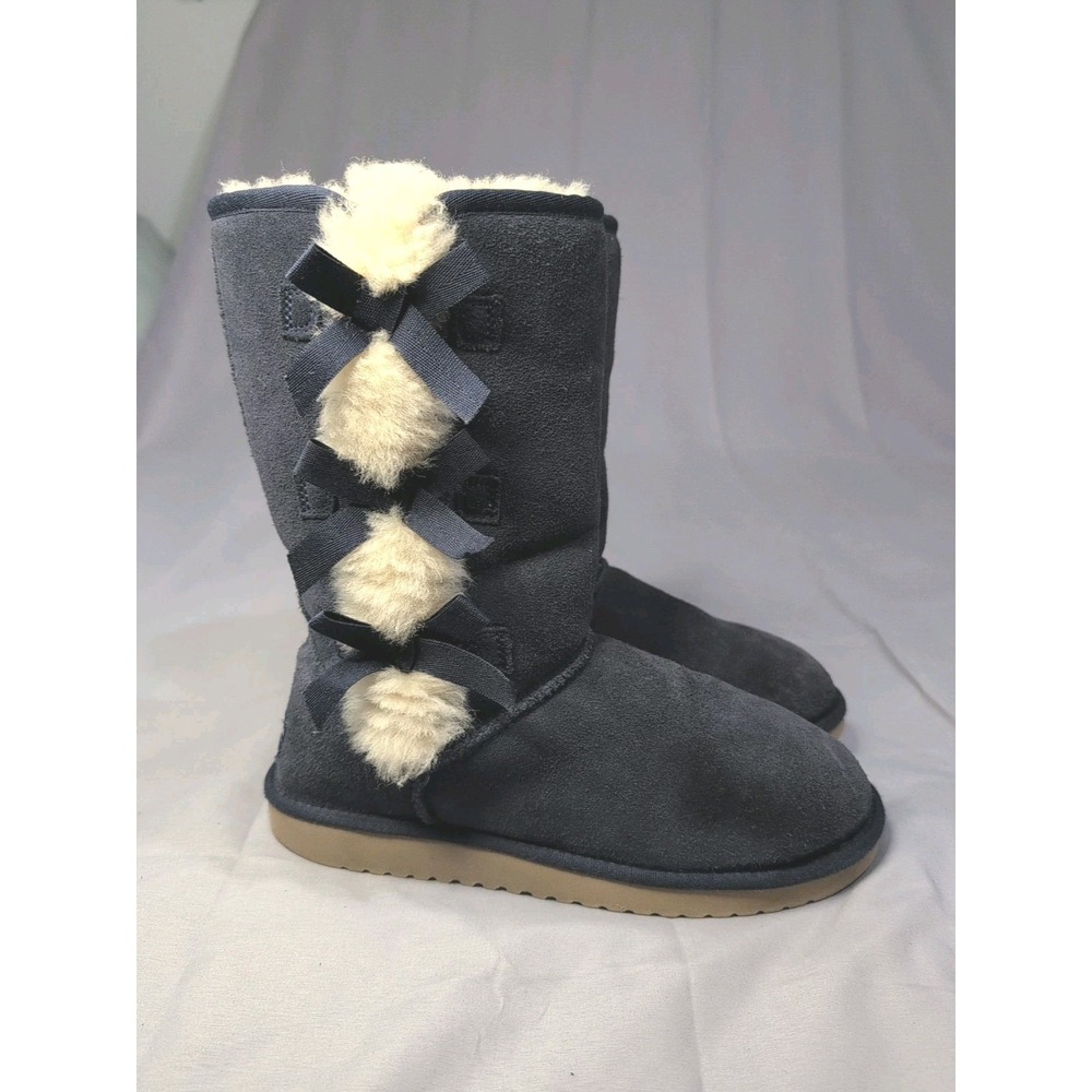 Koolaburra UGG Victoria  Tall Bow Boots Insignia Blue Suede Womens‎ Size 8 Wide